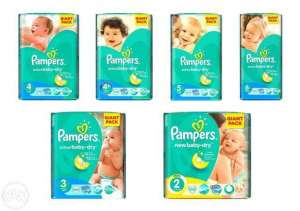 ������ ����� �������� "Pampers Active Baby GIANT PACK" 2 (3-6 ��) - 100��. 3 (4-9 ��) - 90��. 4 (7-14 ��) - 76��. 4+ (9-16 ��) - ����������� 1
